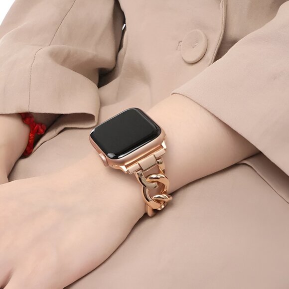 Apple Watch Band Adjustable Stylish Silver Stainless Chain Watch Band - Rosegold - Picture 9 of 12